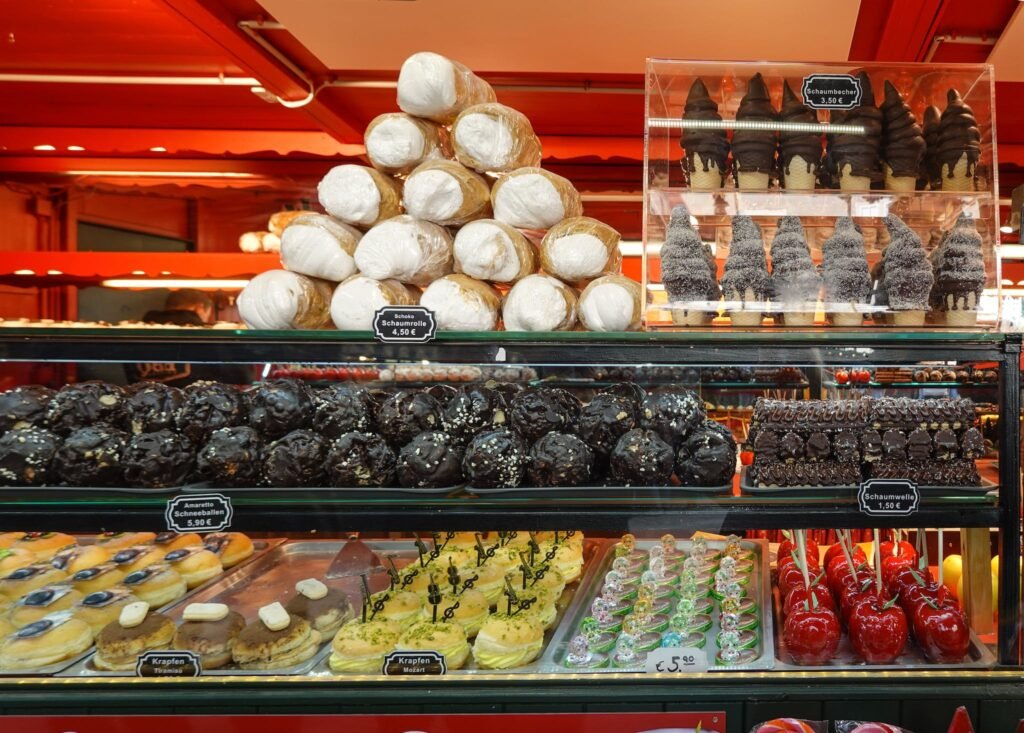 Variety of Baked Goods on Display in a Bakery